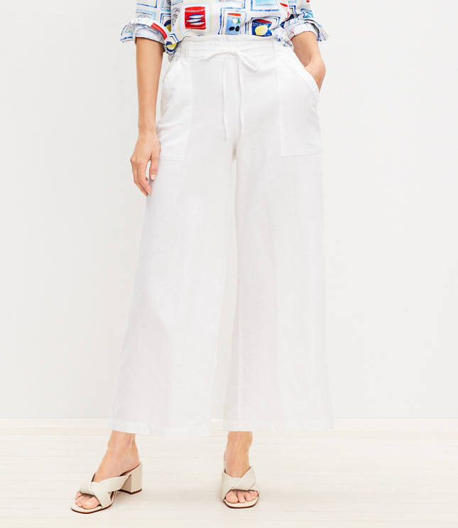 Petite Belted Wide Leg Crop Pants in Plaid