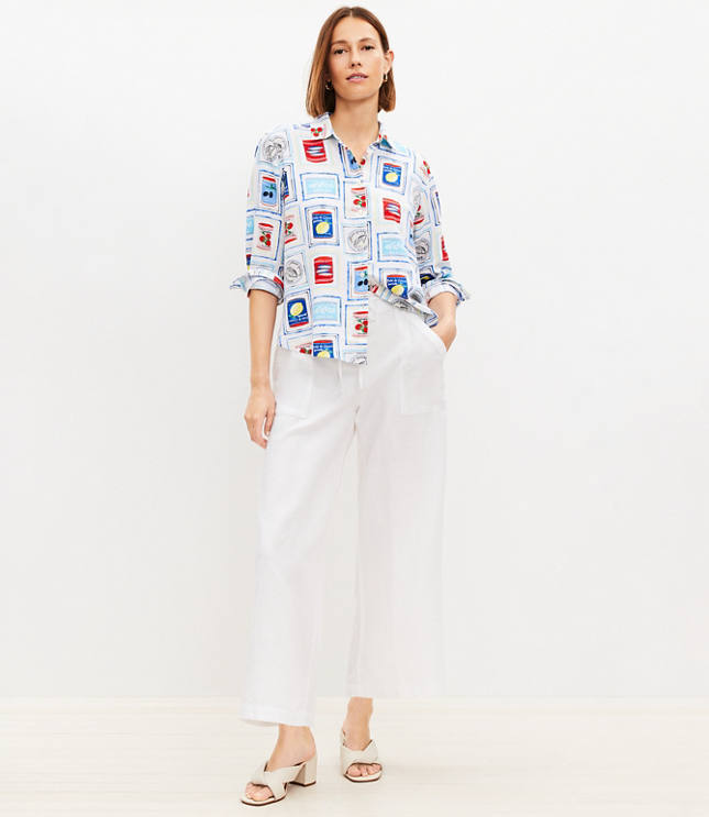 Petite Pull On Linen Cotton Wide Leg Pants