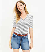 Petite Stripe Ribbed Henley Tee carousel Product Image 1
