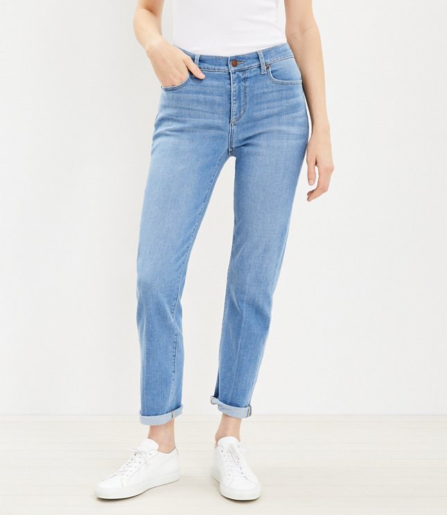 Petite Girlfriend Jeans in Destructed Mid Stone Wash