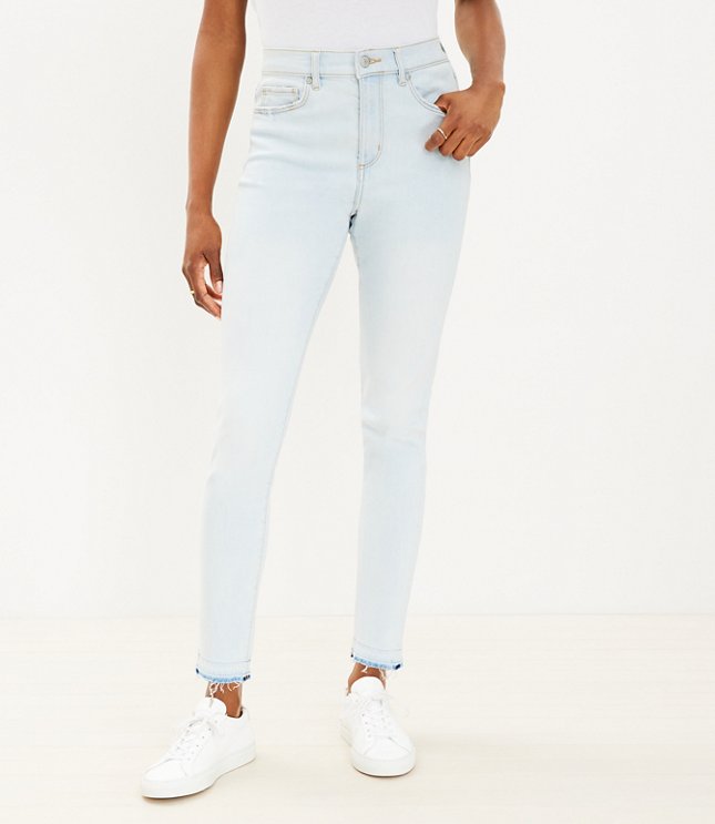 Petite Unpicked Hem High Rise Skinny Jeans in Soft Washed Blue