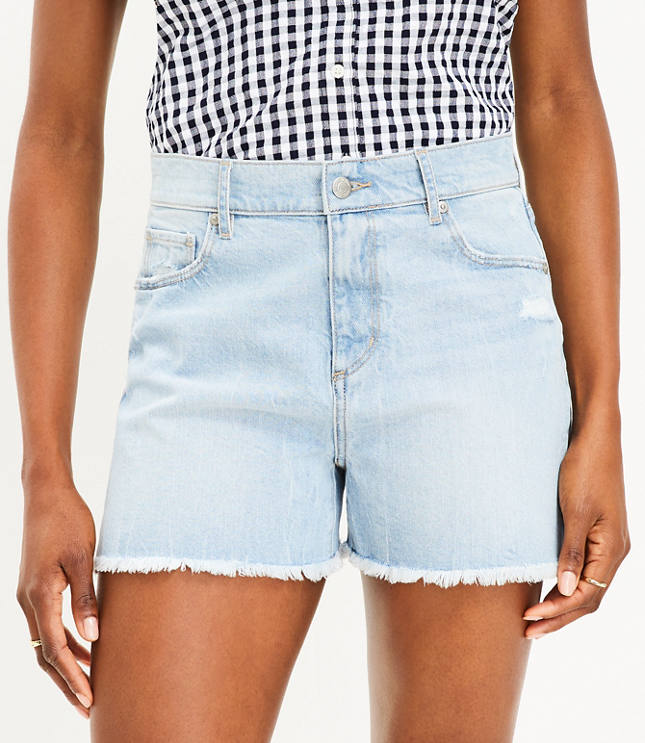 Petite Fresh Cut High Rise Cut Off Denim Shorts in Classic Light Indigo Wash