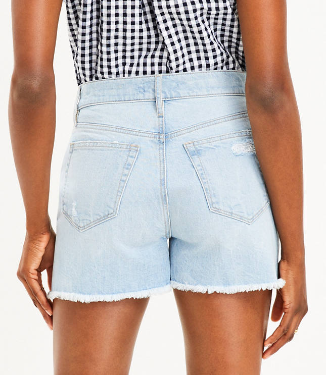 Petite Fresh Cut High Rise Cut Off Denim Shorts in Classic Light Indigo Wash