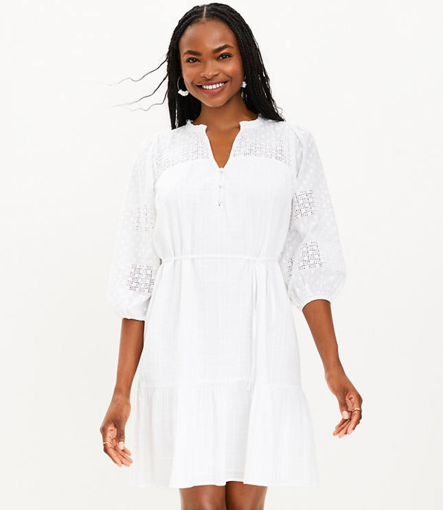 Elegant Trapeze Midi Dress With 3/4 Sleeves In White