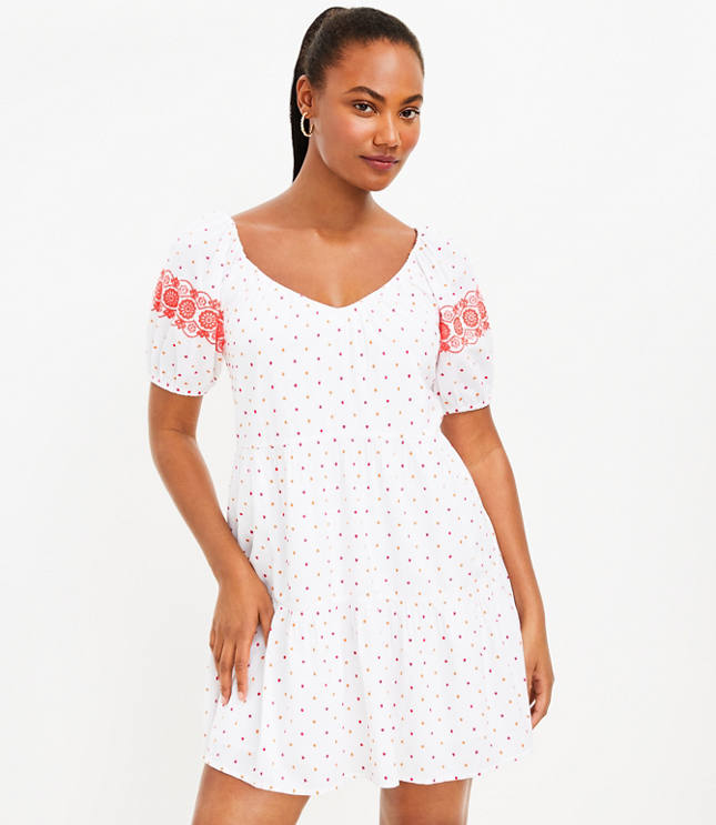 Petite Dot Embroidered Tiered Swing Dress