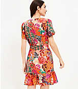 Petite Patchwork Bloom Smocked Tie Waist Dress carousel Product Image 3