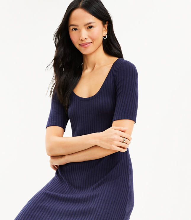 Women's Ribbed Scoop Neck Loose Fit Short Jumper Dress