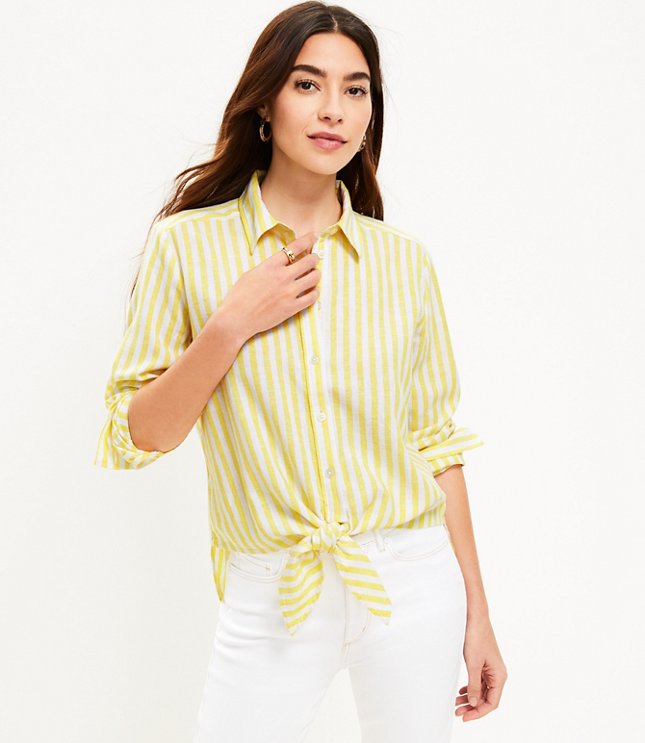 Petite Striped Tie Front Everyday Shirt