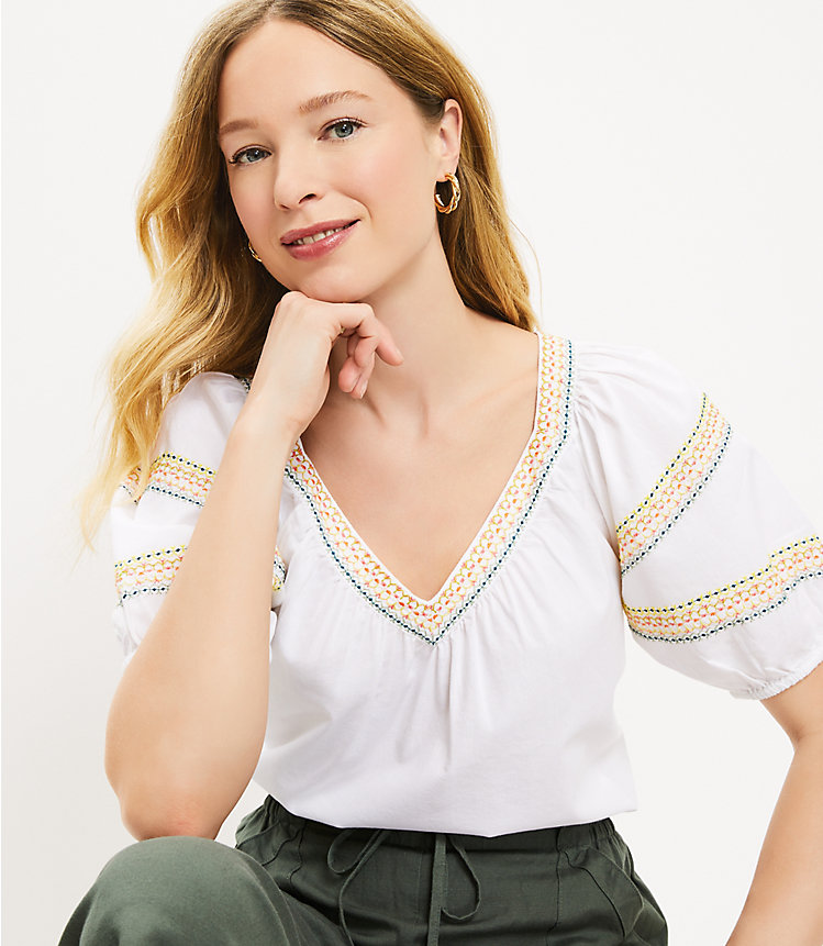 Petite Embroidered Sweetheart Neck Blouse image number 1