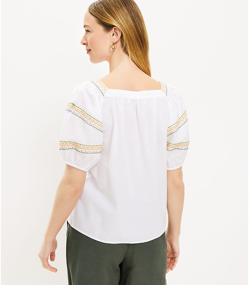 Petite Embroidered Sweetheart Neck Blouse