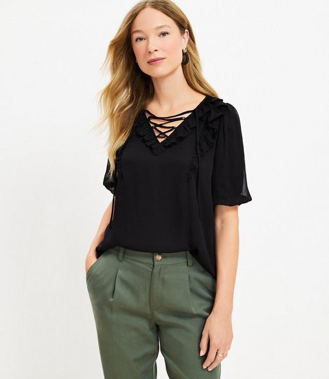 Lace Up Ruffle Top