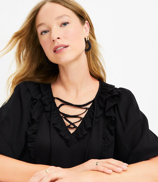Lace Up Ruffle Top