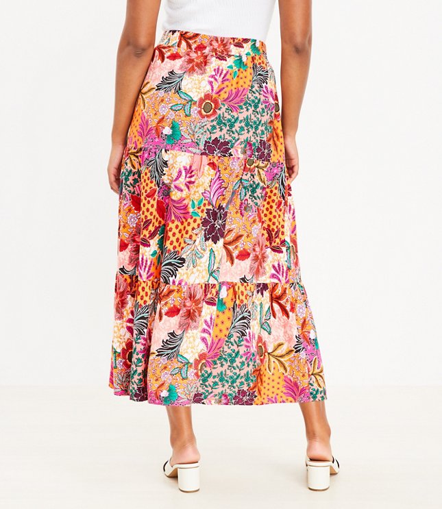 Petite Patchwork Bloom Tiered Slit Maxi Skirt