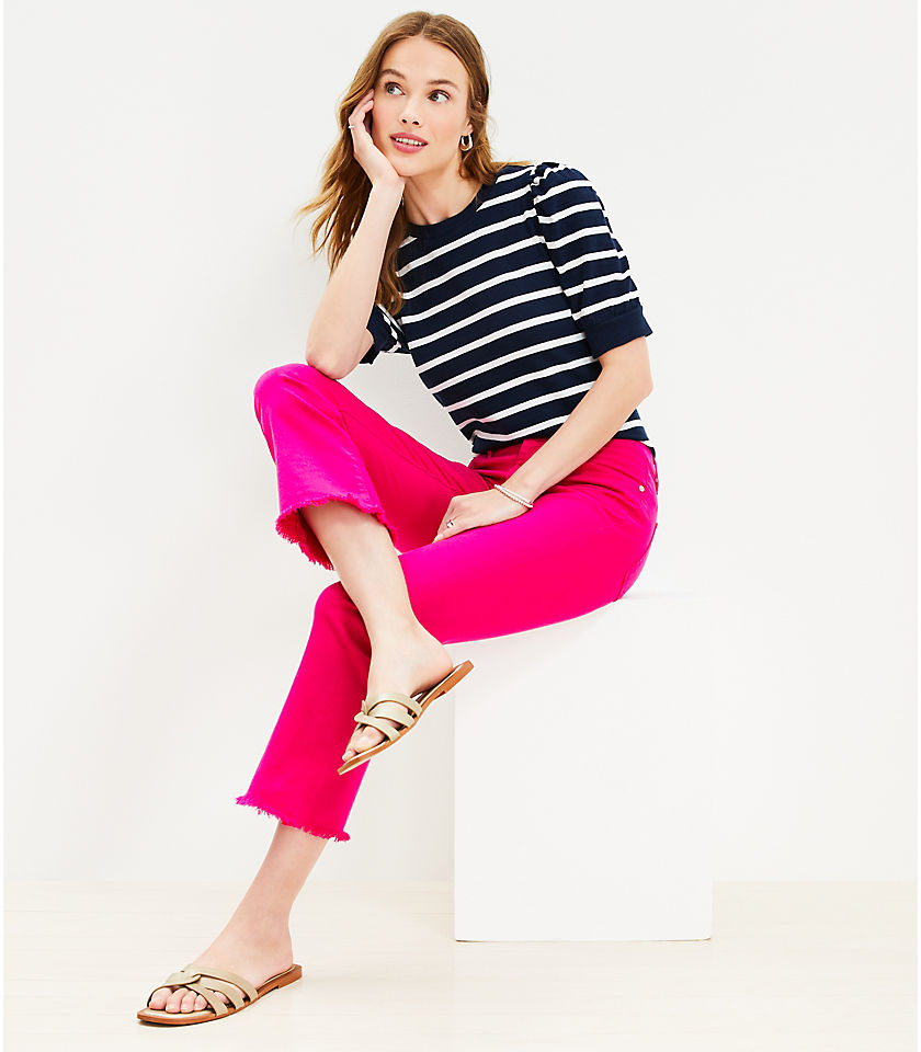 Petite Frayed High Rise Kick Crop Jeans in Radiant Fuchsia