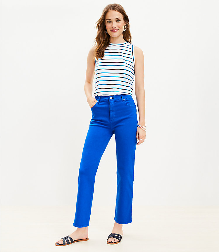 Petite High Rise Straight Jeans in Cobalt Current image number 1