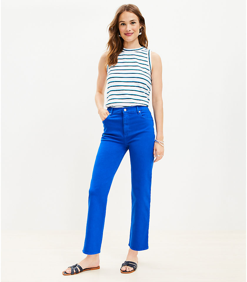 Petite High Rise Straight Jeans in Cobalt Current