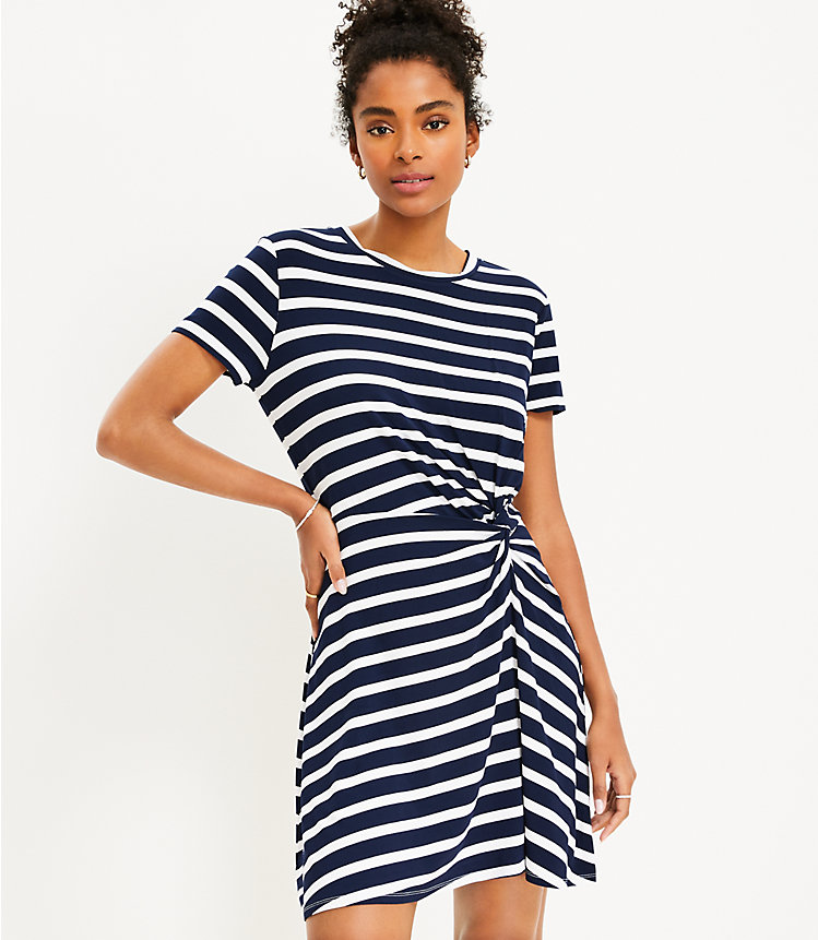 Striped Twist Short Sleeve Shift Dress image number 0