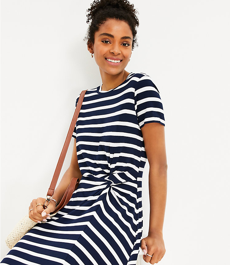Striped Twist Short Sleeve Shift Dress image number 1