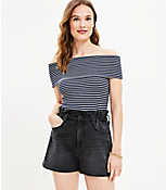 Petite High Rise Paperbag Pull On Denim Shorts in Washed Black Wash carousel Product Image 1