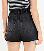 Petite High Rise Paperbag Pull On Denim Shorts in Washed Black Wash carousel Product Image 2
