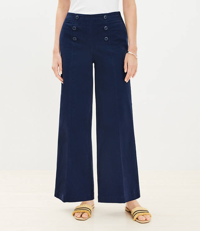 Curvy Wide Leg Sailor Pants in Twill