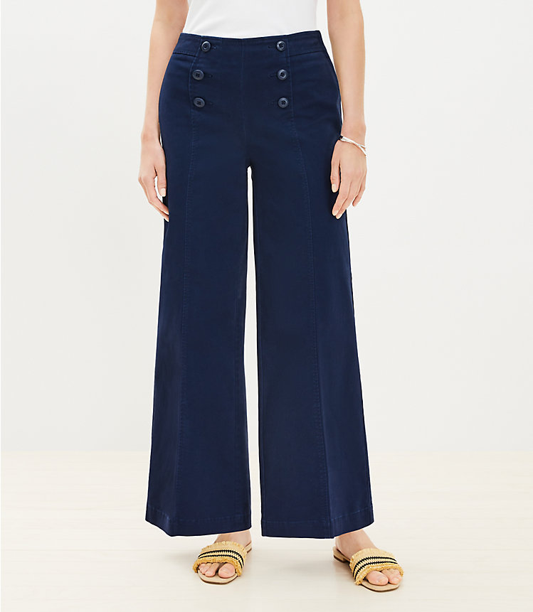 Curvy Wide Leg Sailor Pants in Twill image number null