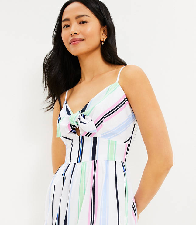 Petite Striped Tie Front Strappy Midi Dress