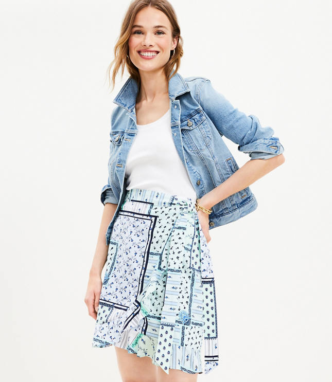 Loft Petite Patchwork Ruffle Wrap Skirt