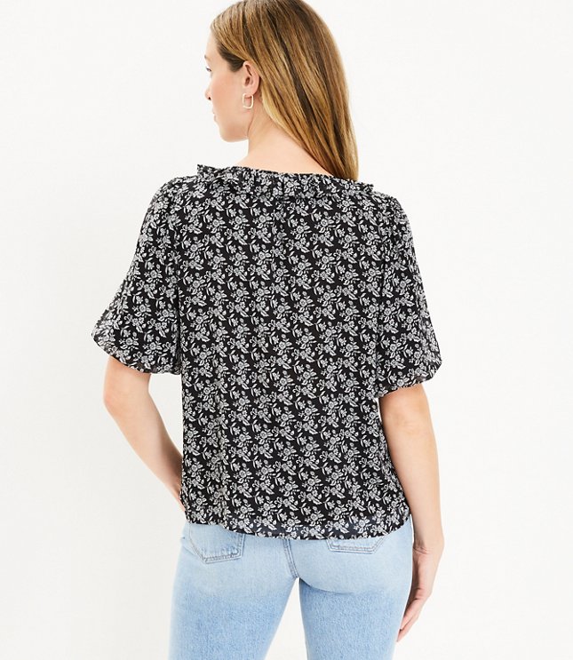 Petite Bloom Lace Up Ruffle Top