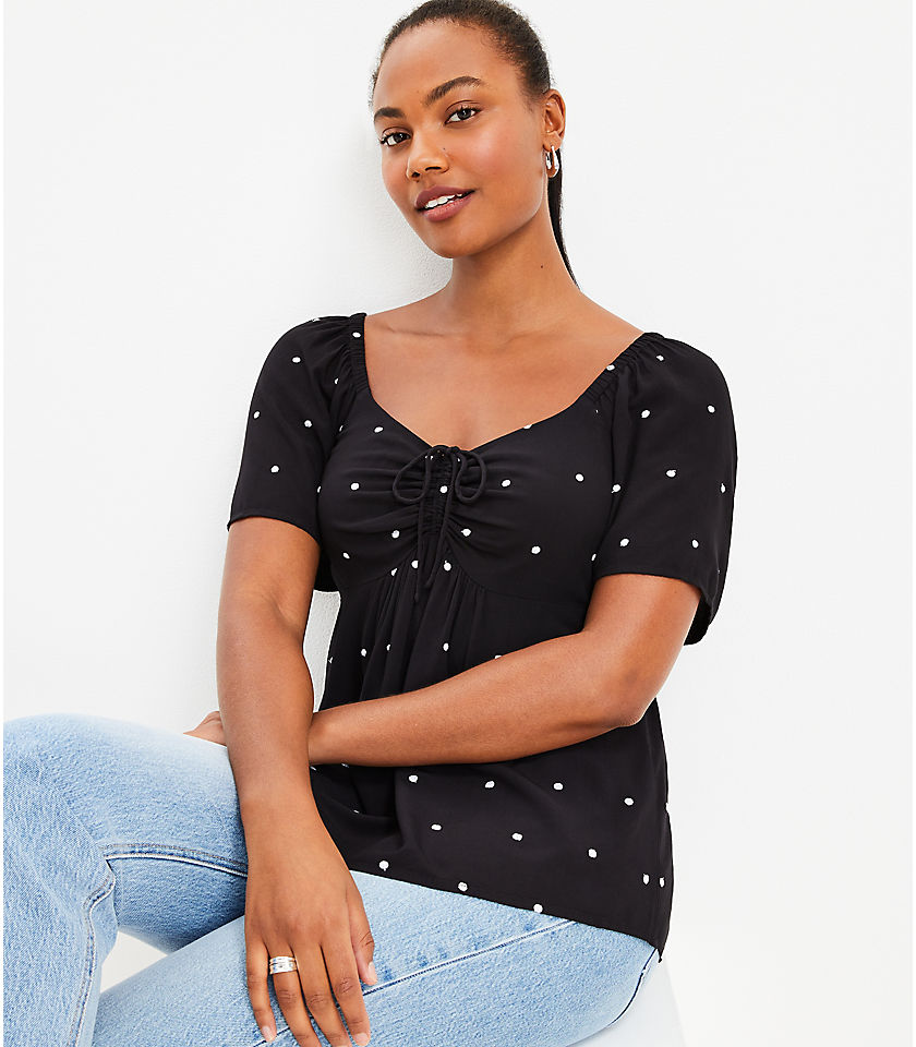Petite Dotted Tie Sweetheart Neck Top