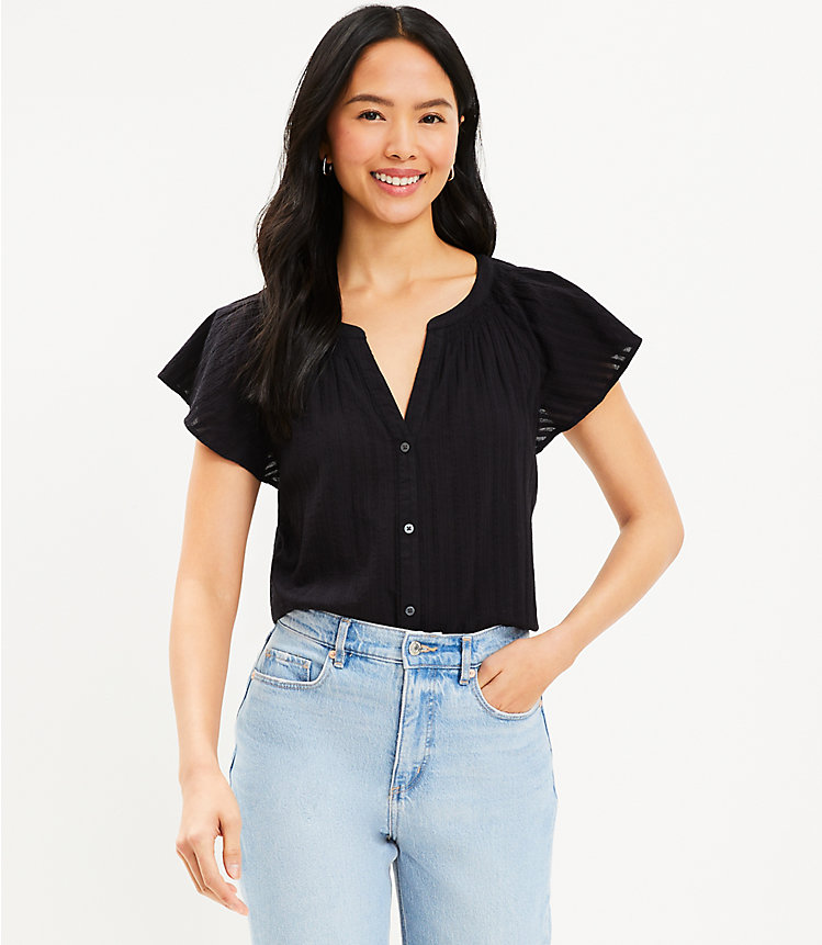 Petite Flutter Sleeve Button Top image number 0