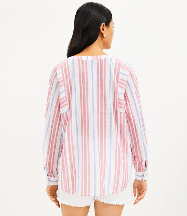 Petite Striped Henley Everyday Pocket Tunic Shirt