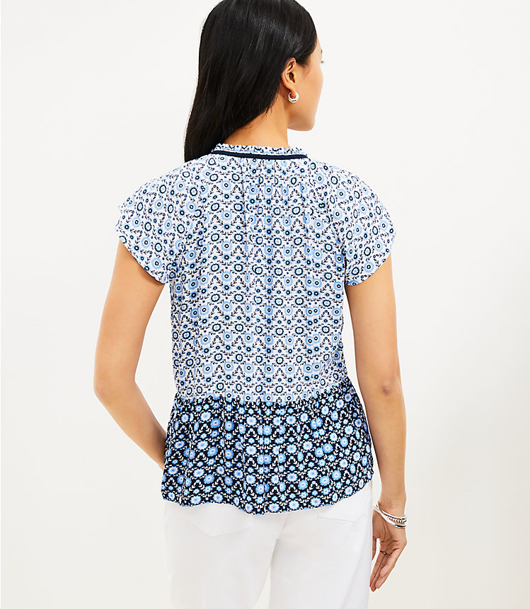 Petite Doily Floral Ruffle Neck Peplum Top image number 2