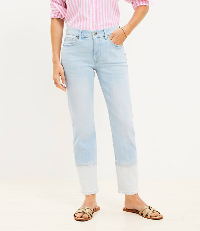 Petite Girlfriend Jeans Patched Light Indigo Wash