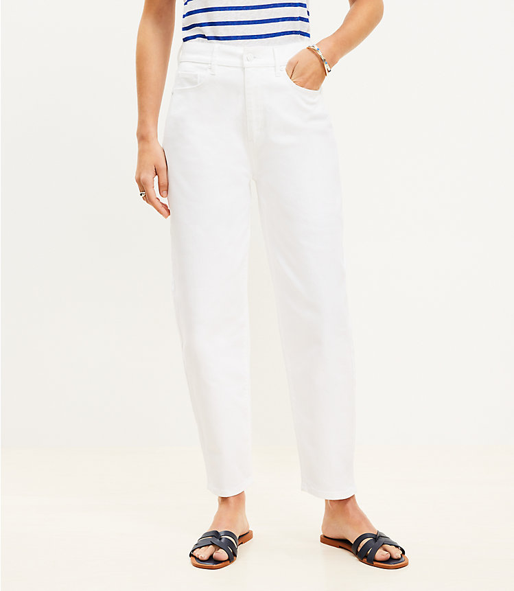 Petite High Rise Barrel Jeans in White image number 0