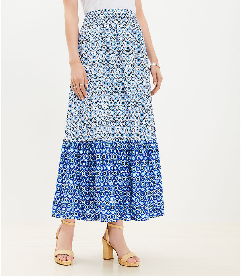 Petite Doily Floral Tiered Pull On Midi Skirt