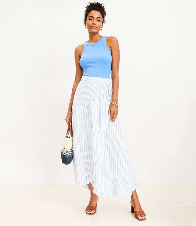 Petite Striped Ruffle Wrap Maxi Skirt