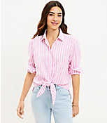 Striped Linen Blend Tie Front Everyday Shirt carousel Product Image 1