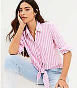 Striped Linen Blend Tie Front Everyday Shirt carousel Product Image 2