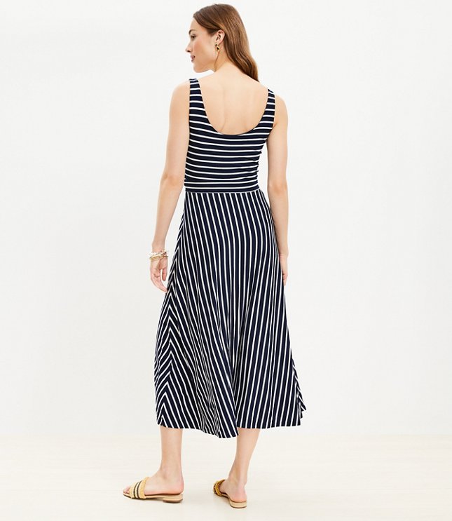 Petite Striped Scoop Neck Midi Dress