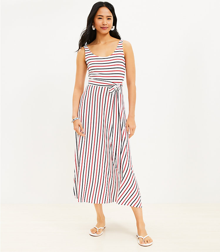 Petite Striped Scoop Neck Midi Dress image number 0