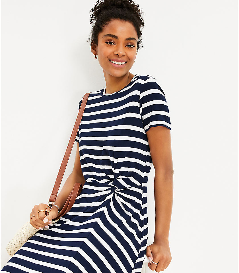 Petite Striped Twist Short Sleeve Shift Dress
