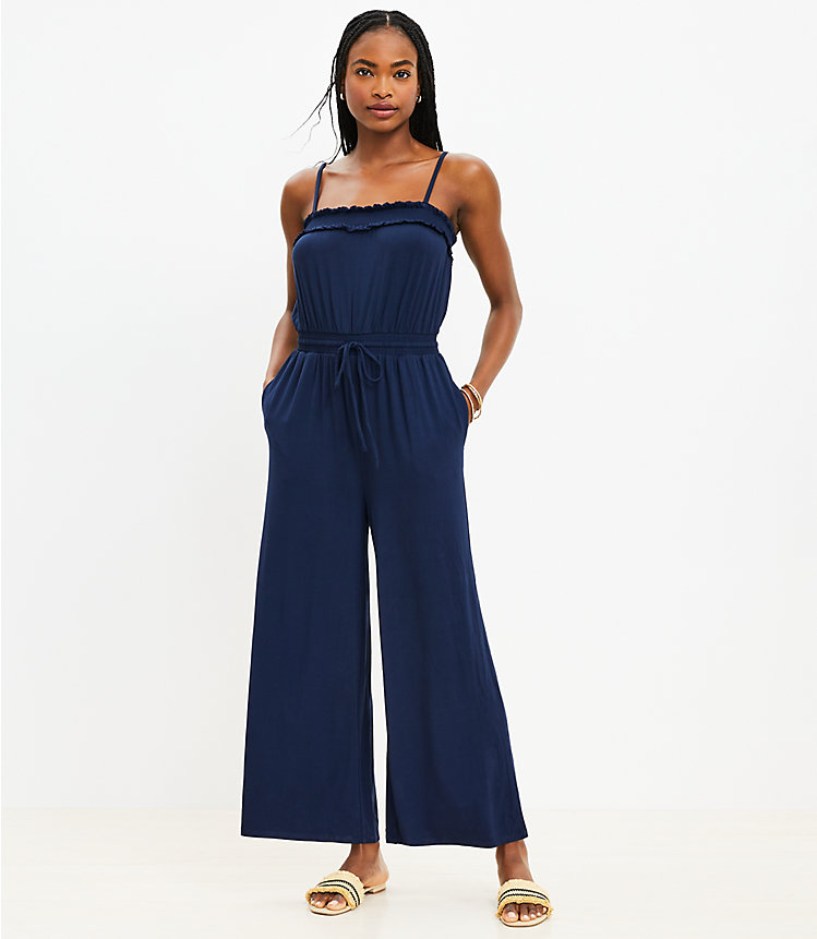 Petite Smocked Strappy Jumpsuit image number 0