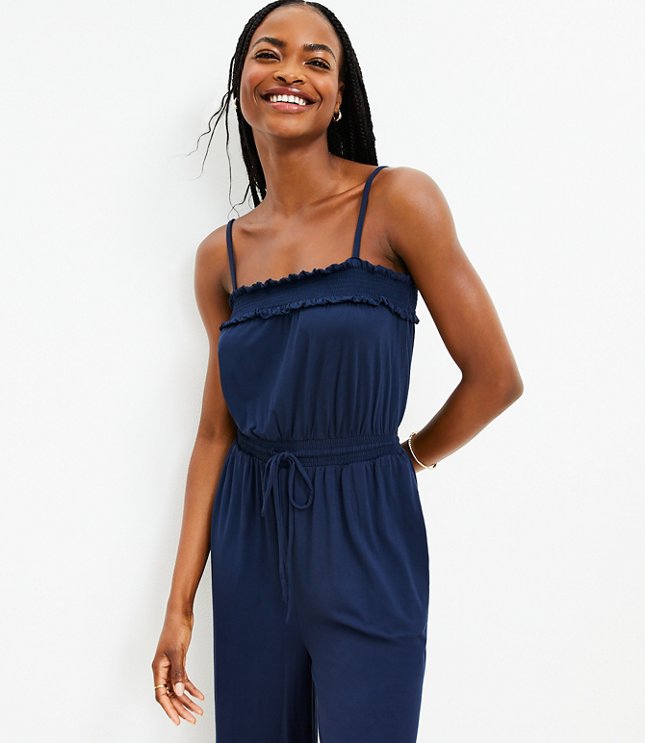 Petite Smocked Strappy Jumpsuit