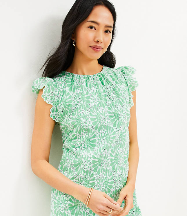 Women's V-Neck Tie Front Flutter Sleeve Shift Dress