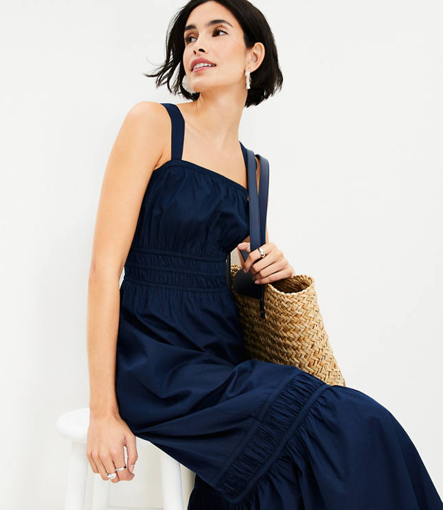 Petite Shirred Flounce Maxi Dress