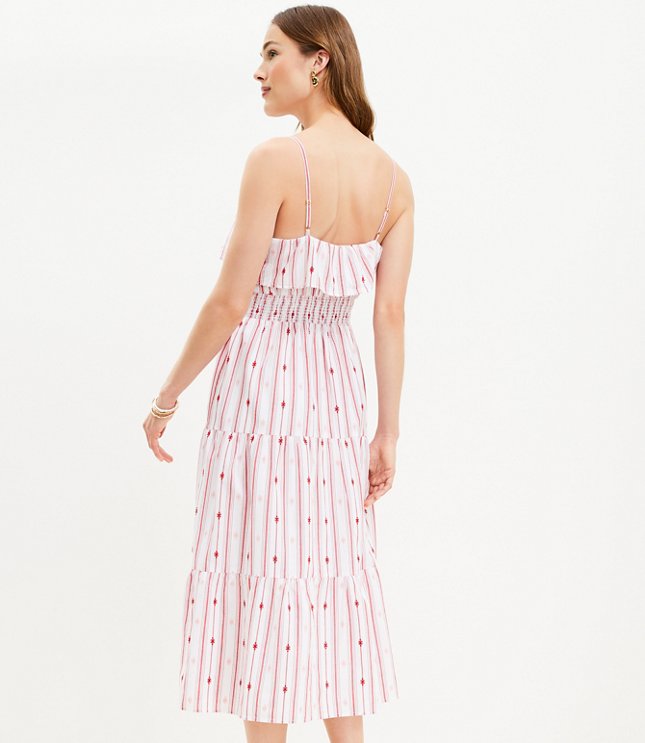 Petite Striped Ruffle Strappy Midi Dress
