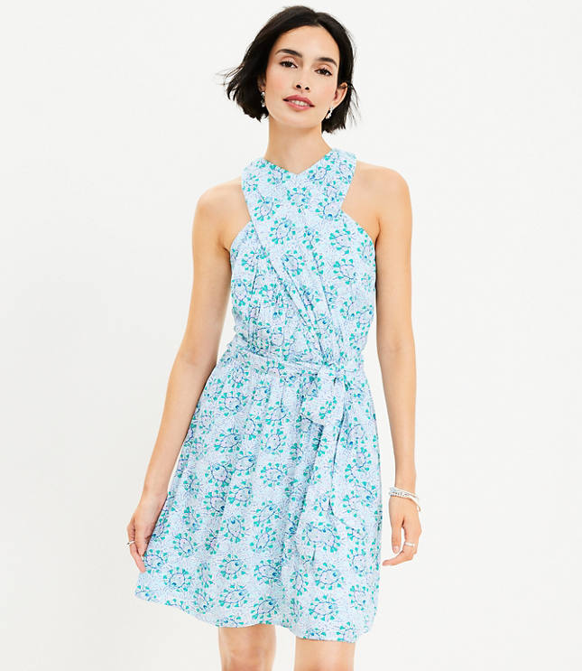 Petite Bloom Crossover Halter Dress