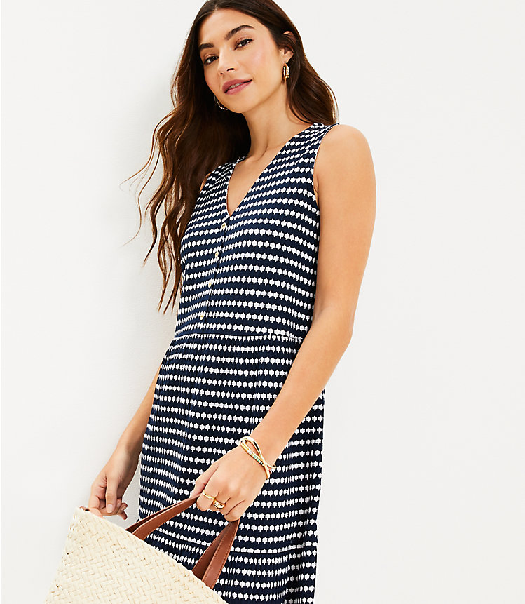 Tall Jacquard Button V-Neck Swing Dress image number 1