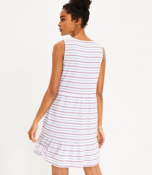 Petite Dotted Stripe Button V-Neck Swing Dress